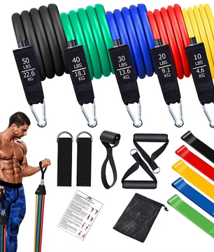 Workout Bar met Weerstandsbanden Set – Multifunctionele Fitness Bar voor Krachttraining en Thuisworkouts