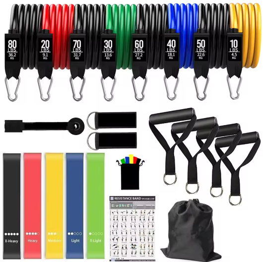 Workout Bar met Weerstandsbanden Set – Multifunctionele Fitness Bar voor Krachttraining en Thuisworkouts