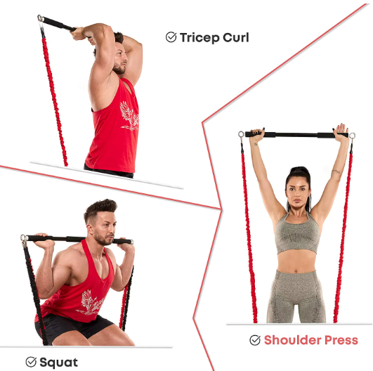 Workout Bar met Weerstandsbanden Set – Multifunctionele Fitness Bar voor Krachttraining en Thuisworkouts