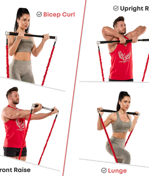 Workout Bar met Weerstandsbanden Set – Multifunctionele Fitness Bar voor Krachttraining en Thuisworkouts