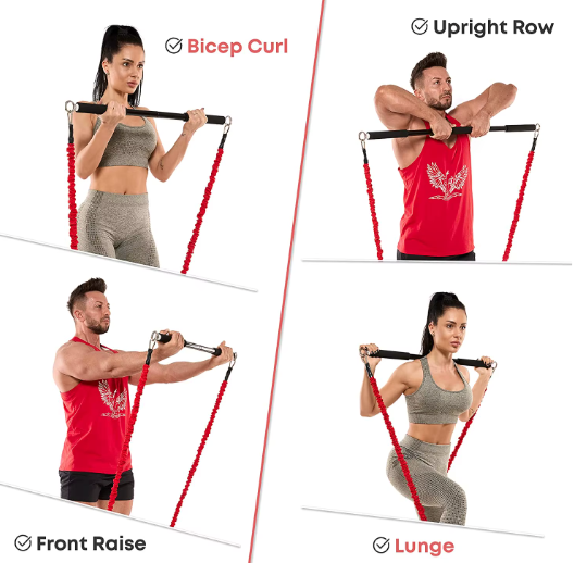 Workout Bar met Weerstandsbanden Set – Multifunctionele Fitness Bar voor Krachttraining en Thuisworkouts