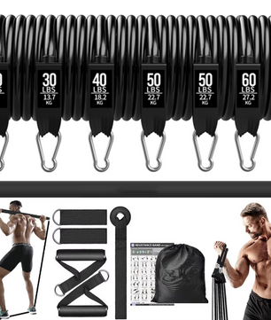 Workout Bar met Weerstandsbanden Set – Multifunctionele Fitness Bar voor Krachttraining en Thuisworkouts