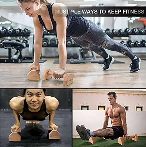 Houten Push-Up Bars Set – Antislip Parallettes voor Calisthenics en Krachttraining Thuis