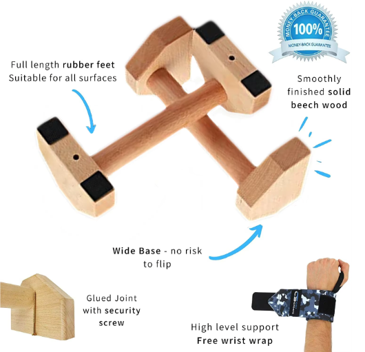 Houten Push-Up Bars Set – Antislip Parallettes voor Calisthenics en Krachttraining Thuis