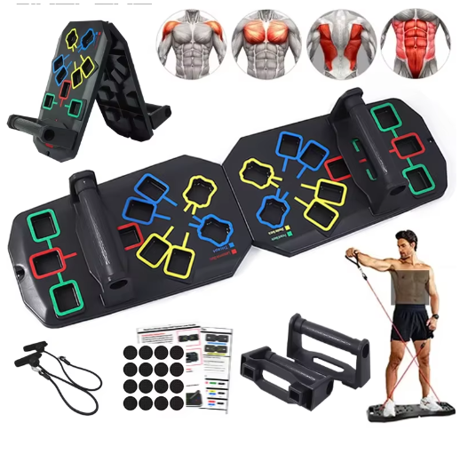 Opvouwbaar Push-up Board Set – Multifunctionele Fitnessplaat met Handgrepen voor Full Body Training