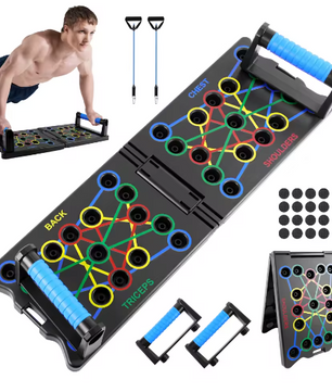 3-in-1 Opvouwbare Push-up Board Set met Weerstandsbanden (2×20 kg) – Multifunctioneel Fitnesshulpmiddel voor Borst-, Arm- en Coretraining