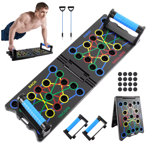 3-in-1 Opvouwbare Push-up Board Set met Weerstandsbanden (2×20 kg) – Multifunctioneel Fitnesshulpmiddel voor Borst-, Arm- en Coretraining