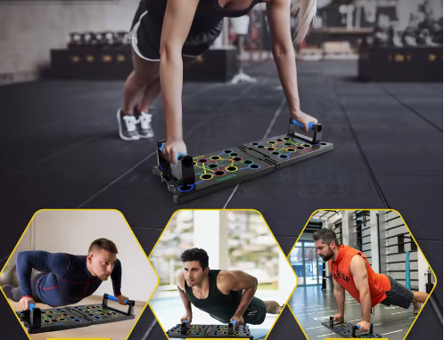 3-in-1 Opvouwbare Push-up Board Set met Weerstandsbanden (2×20 kg) – Multifunctioneel Fitnesshulpmiddel voor Borst-, Arm- en Coretraining