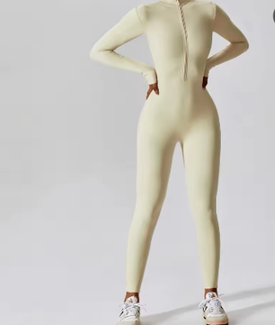 Dames Sport Jumpsuit met Rits en Lange Mouwen – Stretch Fitness Catsuit voor Yoga en Training