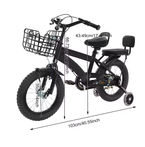 14 Inch Kinderfiets – Met Zijwieltjes, Mand en Verstelbaar Zadel, Ideaal voor Kinderen van 3-7 Jaar