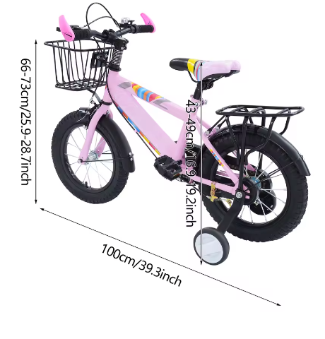 14 Inch Kinderfiets – Met Zijwieltjes, Mand en Verstelbaar Zadel, Ideaal voor Kinderen van 3-7 Jaar