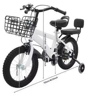 14 Inch Kinderfiets – Met Zijwieltjes, Mand en Verstelbaar Zadel, Ideaal voor Kinderen van 3-7 Jaar