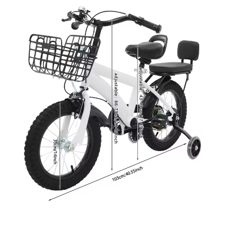 14 Inch Kinderfiets – Met Zijwieltjes, Mand en Verstelbaar Zadel, Ideaal voor Kinderen van 3-7 Jaar