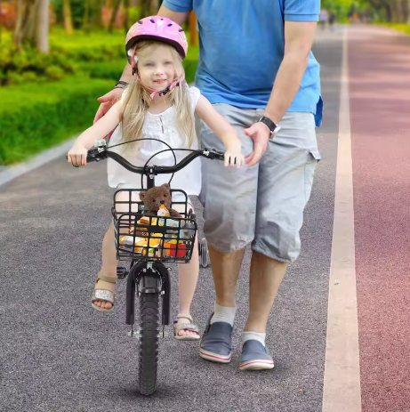 14 Inch Kinderfiets – Met Zijwieltjes, Mand en Verstelbaar Zadel, Ideaal voor Kinderen van 3-7 Jaar