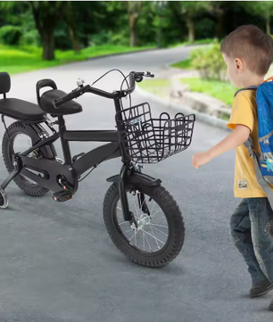 14 Inch Kinderfiets – Met Zijwieltjes, Mand en Verstelbaar Zadel, Ideaal voor Kinderen van 3-7 Jaar