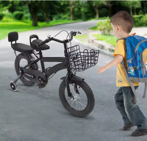 14 Inch Kinderfiets – Met Zijwieltjes, Mand en Verstelbaar Zadel, Ideaal voor Kinderen van 3-7 Jaar