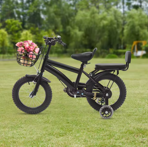 14 Inch Kinderfiets – Met Zijwieltjes, Mand en Verstelbaar Zadel, Ideaal voor Kinderen van 3-7 Jaar