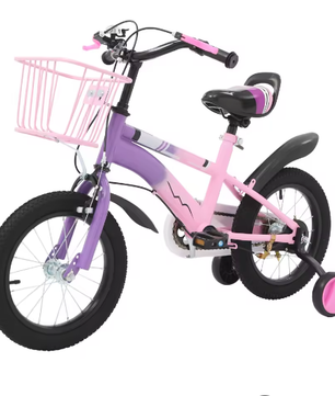 14 Inch Kinderfiets – Met Zijwielen, Mand en Dubbele Remmen, Verstelbaar Zadel en Stuur