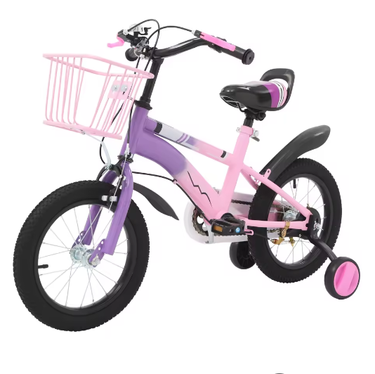 14 Inch Kinderfiets – Met Zijwielen, Mand en Dubbele Remmen, Verstelbaar Zadel en Stuur