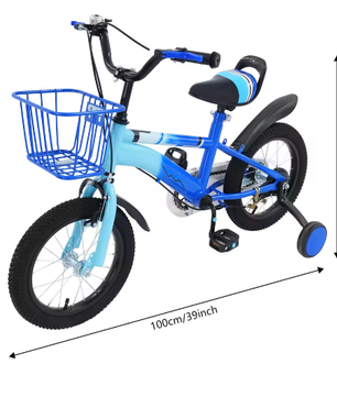 14 Inch Kinderfiets – Met Zijwielen, Mand en Dubbele Remmen, Verstelbaar Zadel en Stuur
