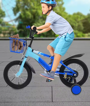 14 Inch Kinderfiets – Met Zijwielen, Mand en Dubbele Remmen, Verstelbaar Zadel en Stuur