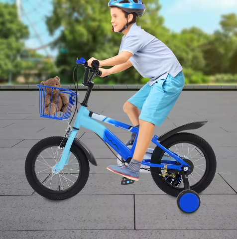 14 Inch Kinderfiets – Met Zijwielen, Mand en Dubbele Remmen, Verstelbaar Zadel en Stuur
