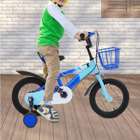 14 Inch Kinderfiets – Met Zijwielen, Mand en Dubbele Remmen, Verstelbaar Zadel en Stuur