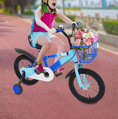 14 Inch Kinderfiets – Met Zijwielen, Mand en Dubbele Remmen, Verstelbaar Zadel en Stuur