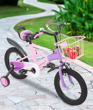 14 Inch Kinderfiets – Met Zijwielen, Mand en Dubbele Remmen, Verstelbaar Zadel en Stuur