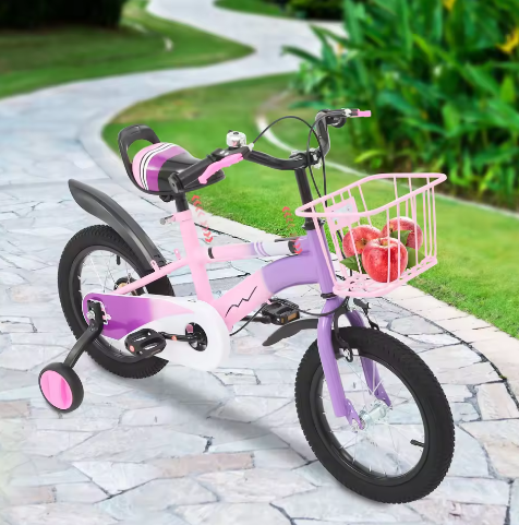 14 Inch Kinderfiets – Met Zijwielen, Mand en Dubbele Remmen, Verstelbaar Zadel en Stuur