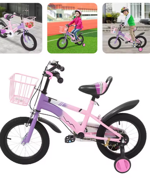 14 Inch Kinderfiets – Met Zijwielen, Mand en Dubbele Remmen, Verstelbaar Zadel en Stuur