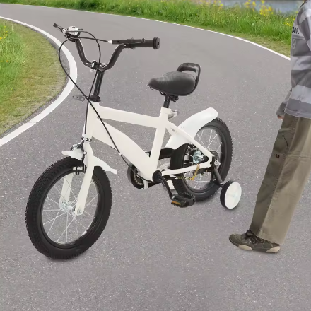 14 Inch Kinderfiets – Verstelbaar Zadel en Stuur met Zijwielen en Dubbele Remmen voor Beginners