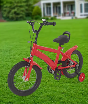 14 Inch Kinderfiets – Verstelbaar Zadel en Stuur met Zijwielen en Dubbele Remmen voor Beginners