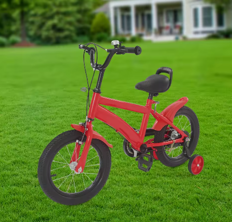 14 Inch Kinderfiets – Verstelbaar Zadel en Stuur met Zijwielen en Dubbele Remmen voor Beginners