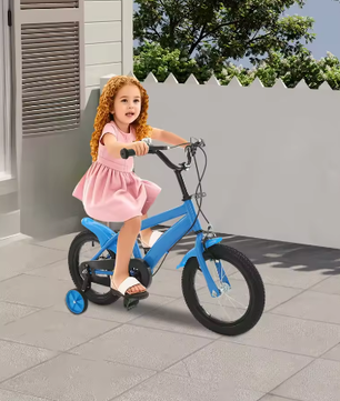 14 Inch Kinderfiets – Verstelbaar Zadel en Stuur met Zijwielen en Dubbele Remmen voor Beginners