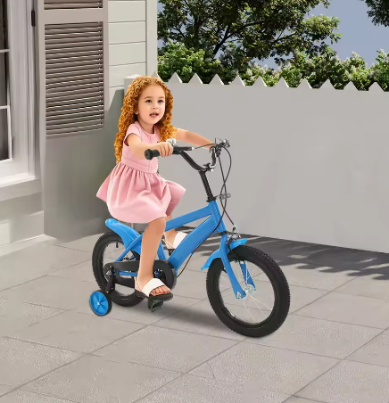 14 Inch Kinderfiets – Verstelbaar Zadel en Stuur met Zijwielen en Dubbele Remmen voor Beginners