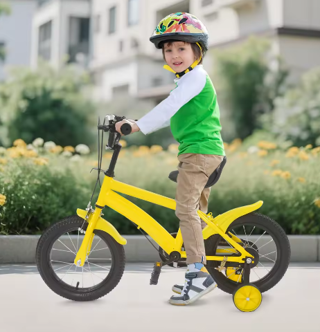 14 Inch Kinderfiets – Verstelbaar Zadel en Stuur met Zijwielen en Dubbele Remmen voor Beginners