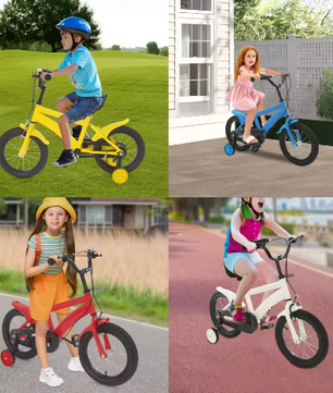 14 Inch Kinderfiets – Verstelbaar Zadel en Stuur met Zijwielen en Dubbele Remmen voor Beginners