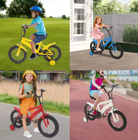 14 Inch Kinderfiets – Verstelbaar Zadel en Stuur met Zijwielen en Dubbele Remmen voor Beginners
