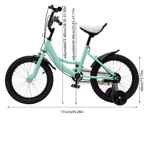 16 Inch Kinderfiets – Met Zijwielen, Verstelbaar Zadel en Stuur, Dubbele Remmen voor Kinderen van 5-8 Jaar