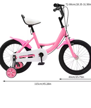 16 Inch Kinderfiets – Met Zijwielen, Verstelbaar Zadel en Stuur, Dubbele Remmen voor Kinderen van 5-8 Jaar