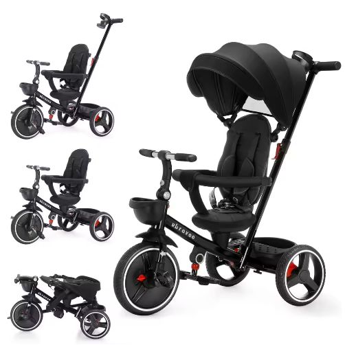 5-in-1 Kinderwagen Driewieler – Verstelbare Luifel, Duwstang en Veiligheidsharnas voor 1–5 Jaar