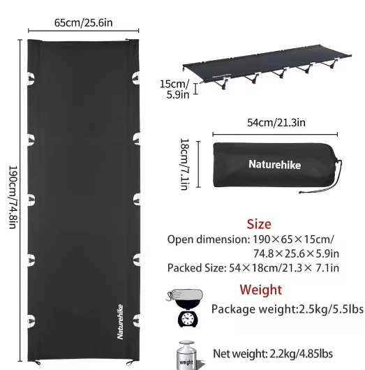 Ultralicht Opklapbaar Campingbed – Draagbaar Slaapbed voor Outdoor, Reizen en Backpacken (150 kg Belastbaar)