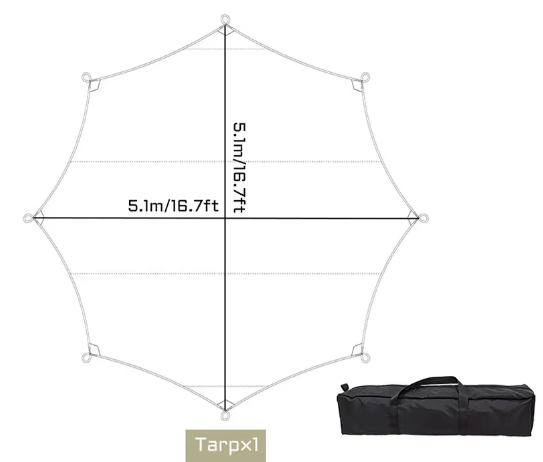 Extra Grote Octagon Camping Tarp 510x510 cm – Waterdicht Zonnescherm en Multifunctionele Outdoor Luifel