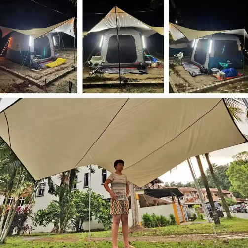 Extra Grote Octagon Camping Tarp 510x510 cm – Waterdicht Zonnescherm en Multifunctionele Outdoor Luifel