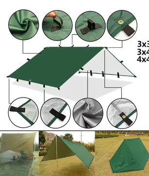 Waterdicht Camping Tarp met 19 Ophangpunten – Multifunctionele Outdoor Luifel voor Zon, Regen en Backpacken 3x3m / 3x4m / 4x4m