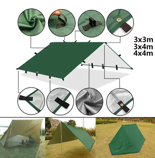 Waterdicht Camping Tarp met 19 Ophangpunten – Multifunctionele Outdoor Luifel voor Zon, Regen en Backpacken 3x3m / 3x4m / 4x4m