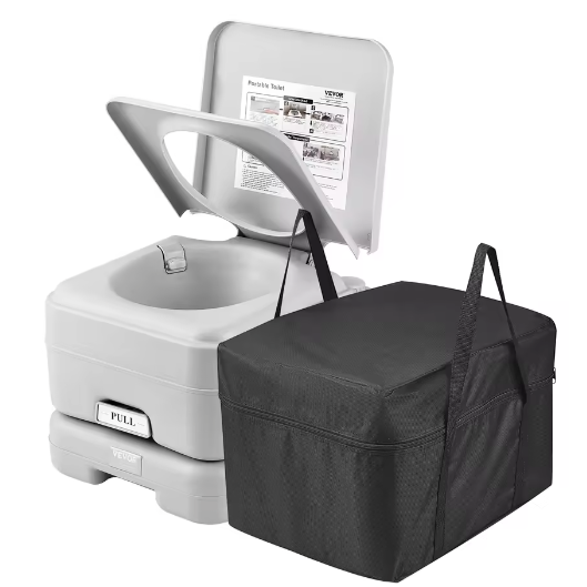 Draagbaar Camping Toilet met Drukspoeling – Compact Chemisch Toilet met Afvaltank en Draagtas voor Outdoor en Reizen