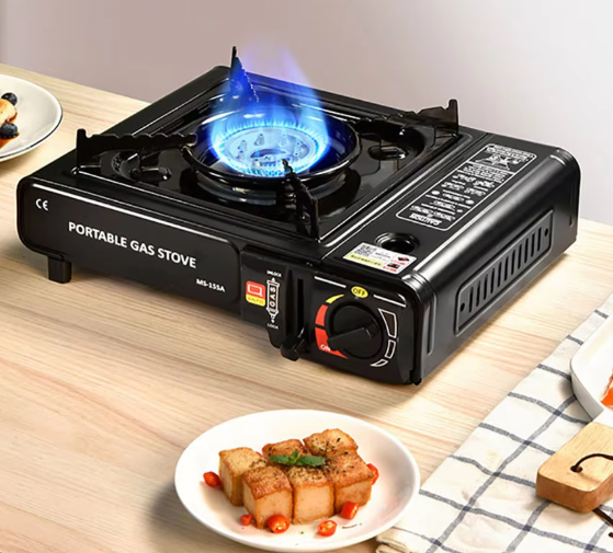 Draagbaar Gasfornuis – Compact Outdoor Campingfornuis met Winddichte Ring en Verstelbare Vuurkracht