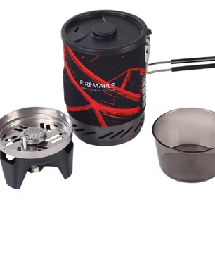Draagbaar Camping Kooksysteem – Gasbrander met Warmtewisselaar, Pan en Kom voor Outdoor Gebruik